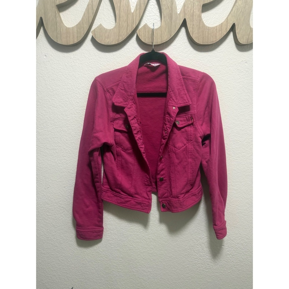 Hard Tail Forever Magenta Pink Cotton Fleece Cropped Trucker Jacket Womens XL